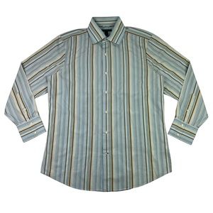 Banana Republic Button Down Shirt Mens Size L Stripes Blue Tan Brown Gray